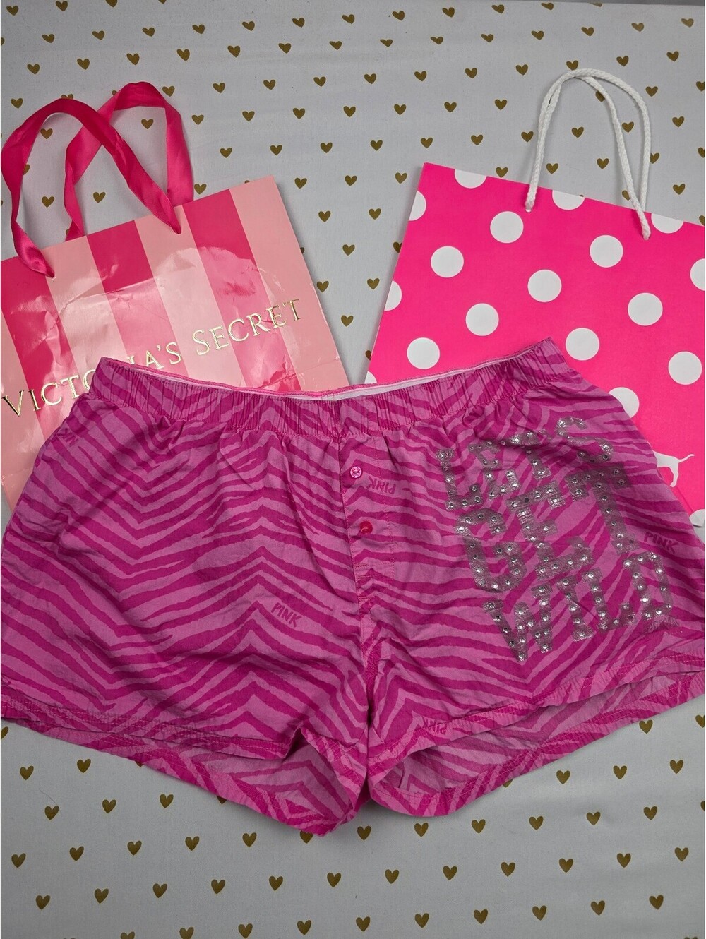 Victorias Secret PINK Vintage zebra Bling Medium Get Wild Sleep Shorts Boxers